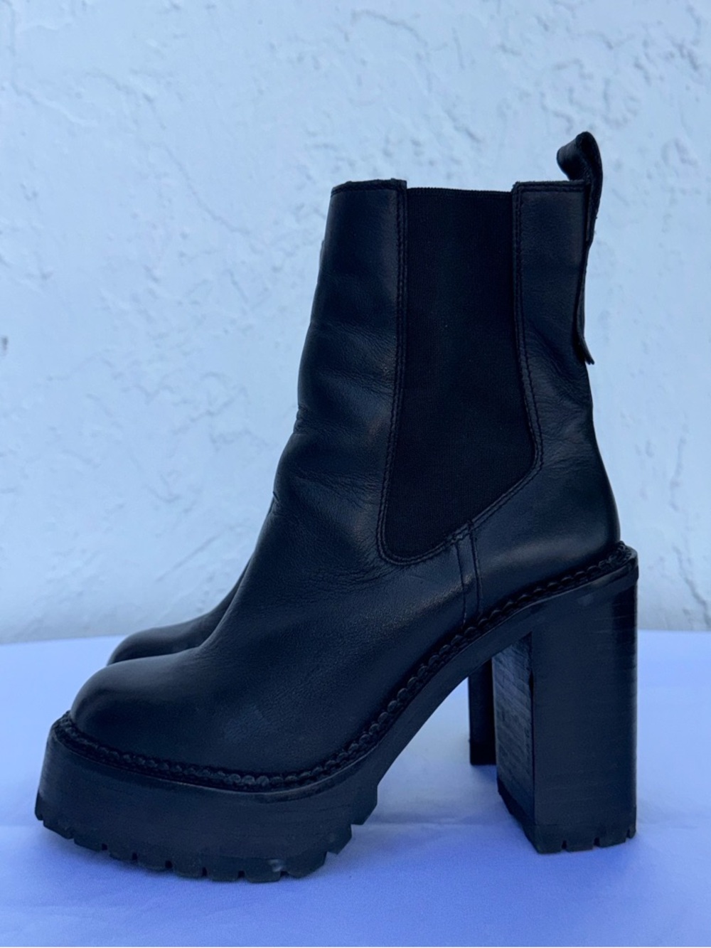 Black Leather Platform Chelsea Boots - Women's - Picture 3 of 6